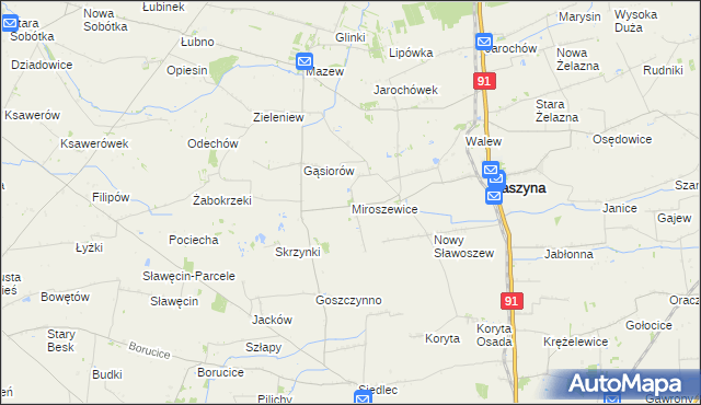 mapa Miroszewice, Miroszewice na mapie Targeo