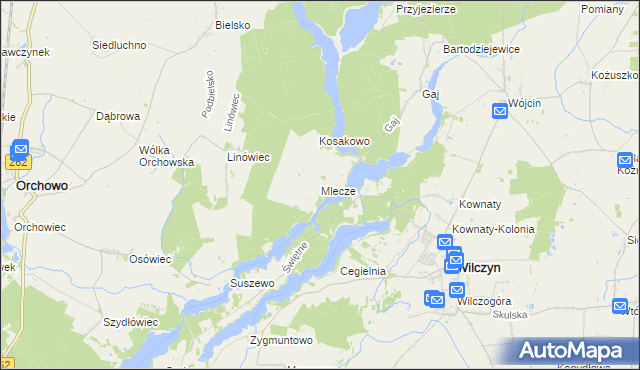 mapa Mlecze gmina Orchowo, Mlecze gmina Orchowo na mapie Targeo