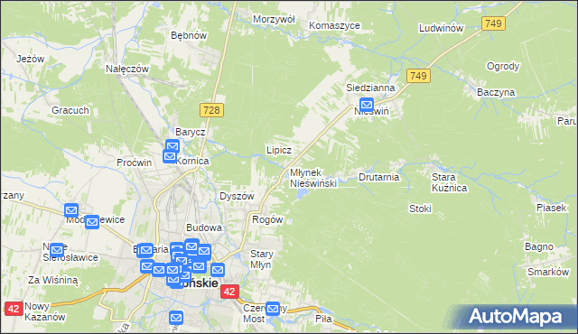 mapa Młynek Nieświński, Młynek Nieświński na mapie Targeo