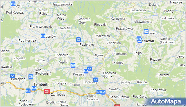 mapa Młynne, Młynne na mapie Targeo