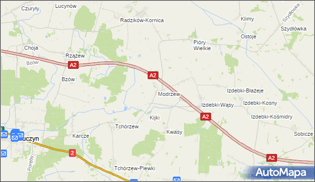 mapa Modrzew gmina Zbuczyn, Modrzew gmina Zbuczyn na mapie Targeo