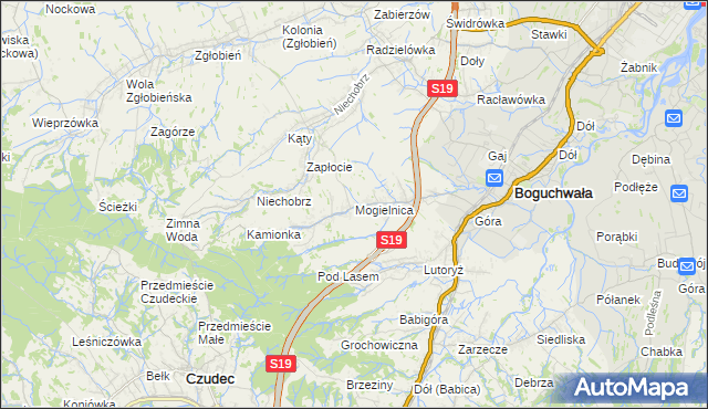 mapa Mogielnica gmina Boguchwała, Mogielnica gmina Boguchwała na mapie Targeo