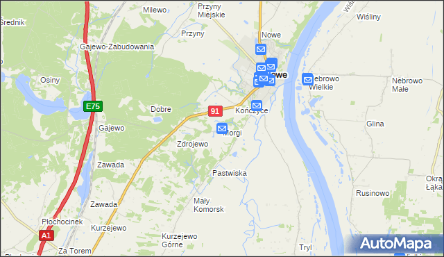 mapa Morgi gmina Nowe, Morgi gmina Nowe na mapie Targeo