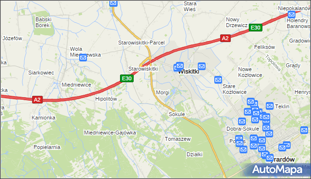 mapa Morgi gmina Wiskitki, Morgi gmina Wiskitki na mapie Targeo