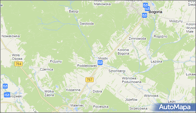 mapa Mostki gmina Staszów, Mostki gmina Staszów na mapie Targeo