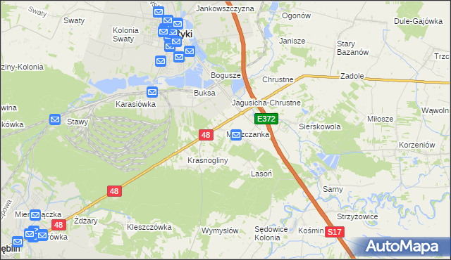 mapa Moszczanka gmina Ryki, Moszczanka gmina Ryki na mapie Targeo
