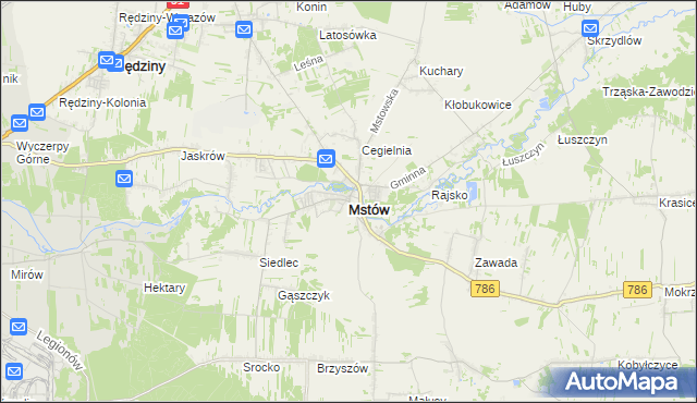 mapa Mstów powiat częstochowski, Mstów powiat częstochowski na mapie Targeo