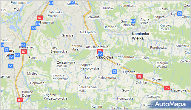 mapa Nawojowa, Nawojowa na mapie Targeo