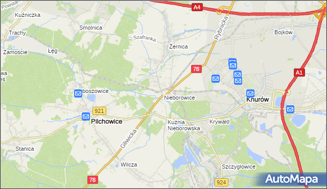 mapa Nieborowice, Nieborowice na mapie Targeo