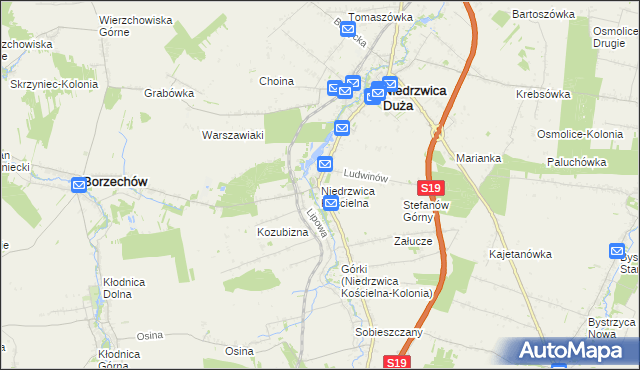 mapa Niedrzwica Kościelna, Niedrzwica Kościelna na mapie Targeo