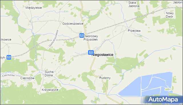 mapa Niegosławice powiat żagański, Niegosławice powiat żagański na mapie Targeo