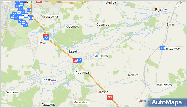 mapa Niemstów gmina Lubin, Niemstów gmina Lubin na mapie Targeo