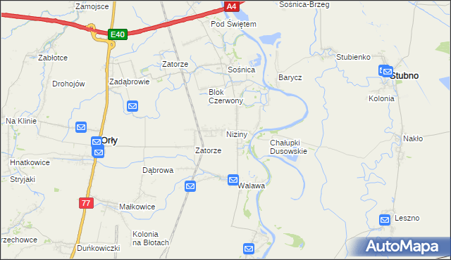 mapa Niziny gmina Orły, Niziny gmina Orły na mapie Targeo