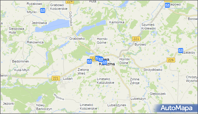 mapa Nowa Karczma powiat kościerski, Nowa Karczma powiat kościerski na mapie Targeo
