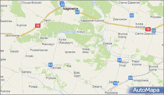 mapa Nowa Wieś gmina Nagłowice, Nowa Wieś gmina Nagłowice na mapie Targeo