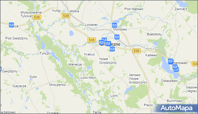 mapa Nowe Grodziczno, Nowe Grodziczno na mapie Targeo