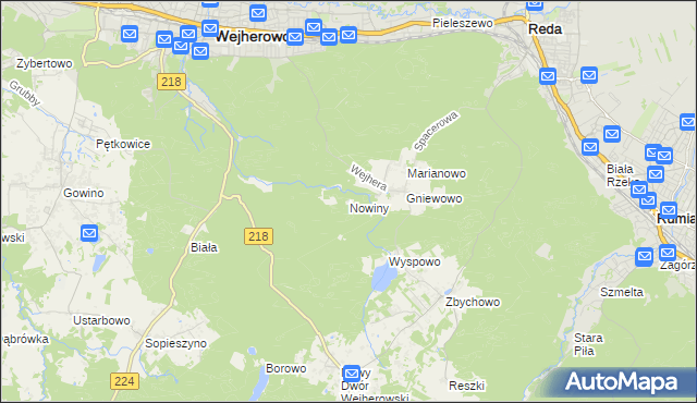 mapa Nowiny gmina Wejherowo, Nowiny gmina Wejherowo na mapie Targeo