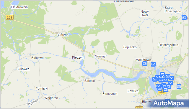 mapa Nowiny gmina Złotów, Nowiny gmina Złotów na mapie Targeo