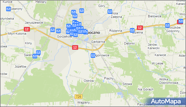 mapa Ogonowice gmina Opoczno, Ogonowice gmina Opoczno na mapie Targeo