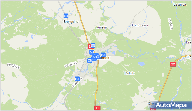 mapa Okonek, Okonek na mapie Targeo