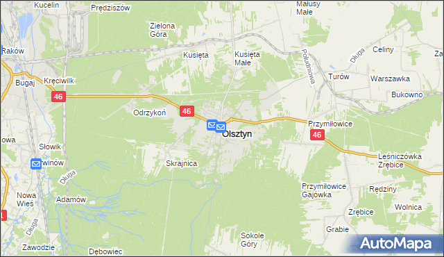 mapa Olsztyn powiat częstochowski, Olsztyn powiat częstochowski na mapie Targeo