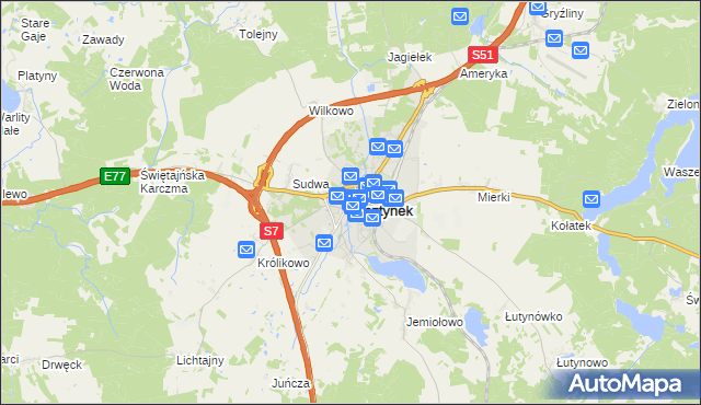mapa Olsztynek, Olsztynek na mapie Targeo