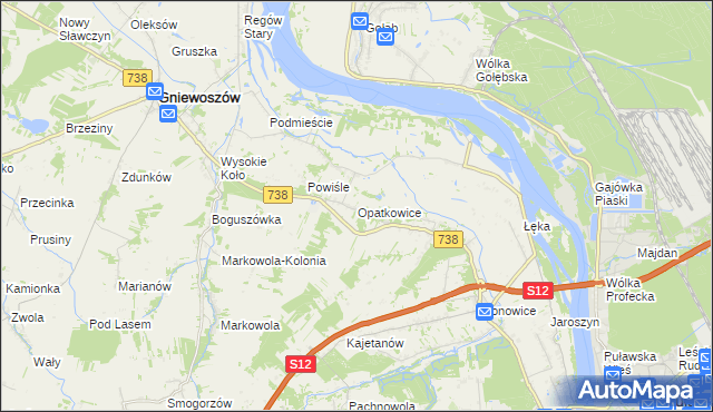mapa Opatkowice gmina Puławy, Opatkowice gmina Puławy na mapie Targeo