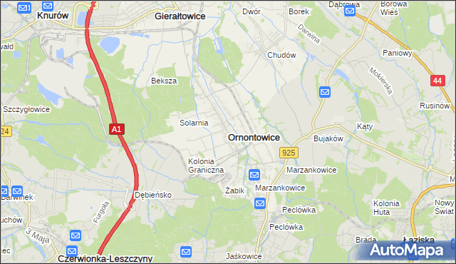 mapa Ornontowice, Ornontowice na mapie Targeo