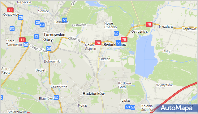 mapa Orzech, Orzech na mapie Targeo