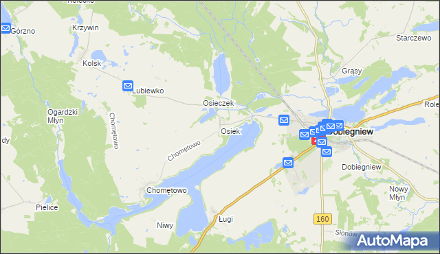 mapa Osiek gmina Dobiegniew, Osiek gmina Dobiegniew na mapie Targeo