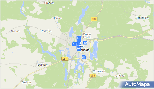 mapa Ośno Lubuskie, Ośno Lubuskie na mapie Targeo