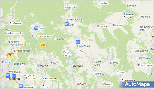 mapa Ostrężnica, Ostrężnica na mapie Targeo