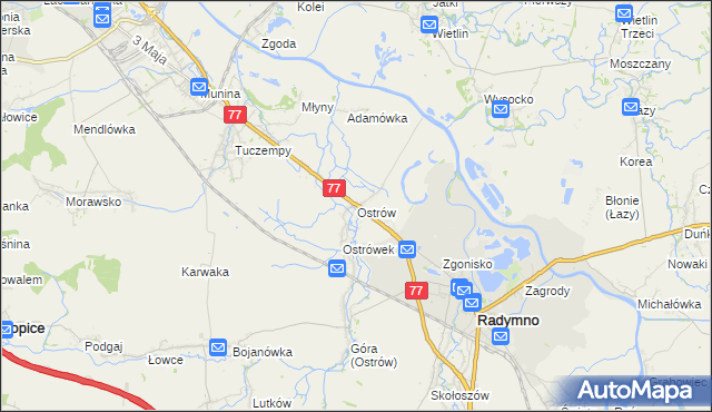 mapa Ostrów gmina Radymno, Ostrów gmina Radymno na mapie Targeo