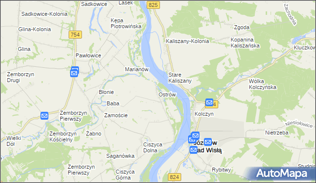 mapa Ostrów gmina Tarłów, Ostrów gmina Tarłów na mapie Targeo