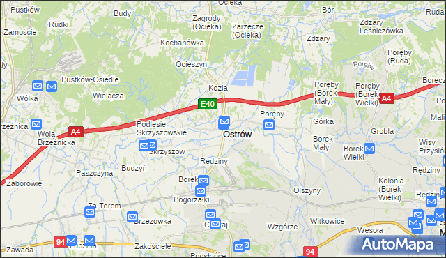 mapa Ostrów powiat ropczycko-sędziszowski, Ostrów powiat ropczycko-sędziszowski na mapie Targeo