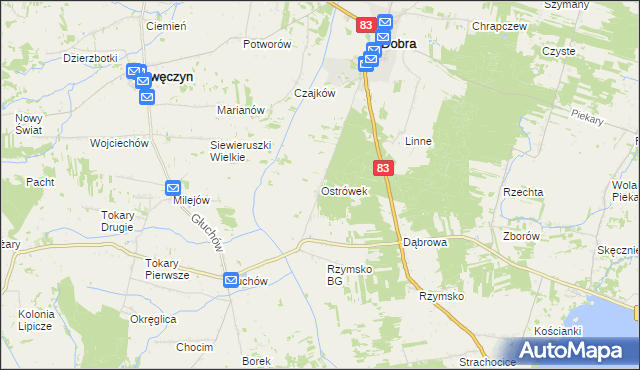 mapa Ostrówek gmina Dobra, Ostrówek gmina Dobra na mapie Targeo
