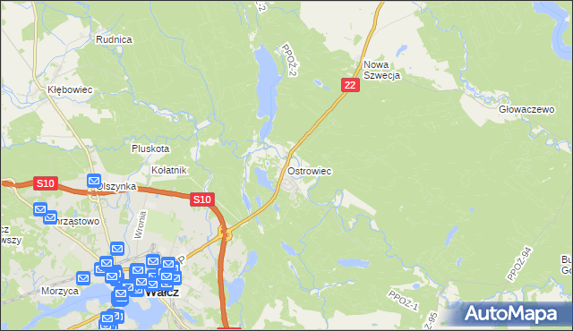 mapa Ostrowiec gmina Wałcz, Ostrowiec gmina Wałcz na mapie Targeo