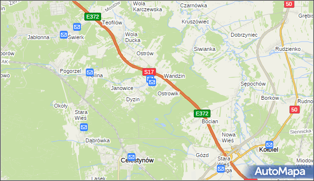mapa Ostrowik gmina Celestynów, Ostrowik gmina Celestynów na mapie Targeo
