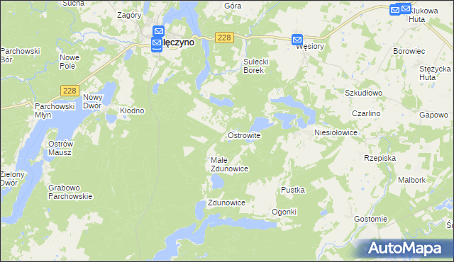 mapa Ostrowite gmina Sulęczyno, Ostrowite gmina Sulęczyno na mapie Targeo