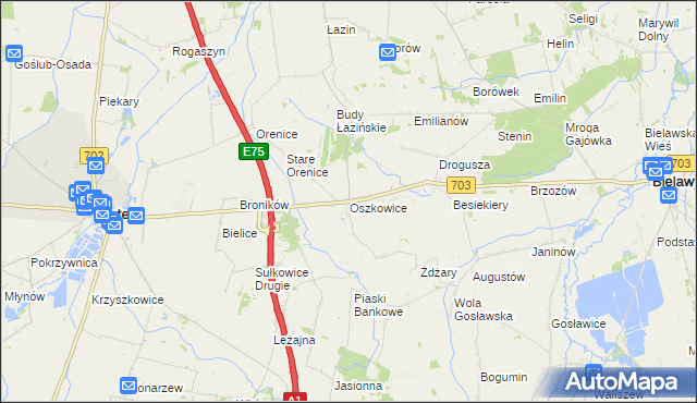 mapa Oszkowice, Oszkowice na mapie Targeo