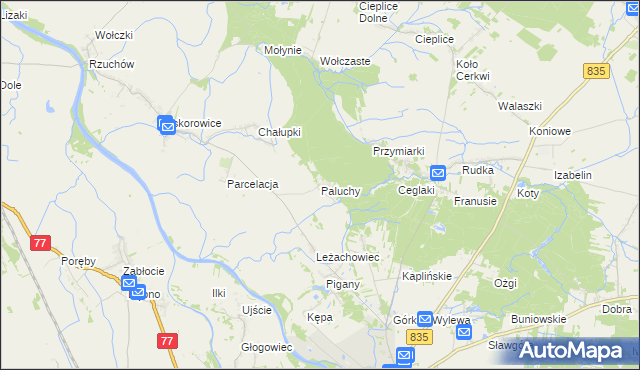 mapa Paluchy, Paluchy na mapie Targeo