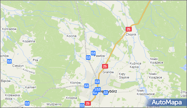 mapa Pawłów gmina Sośnie, Pawłów gmina Sośnie na mapie Targeo