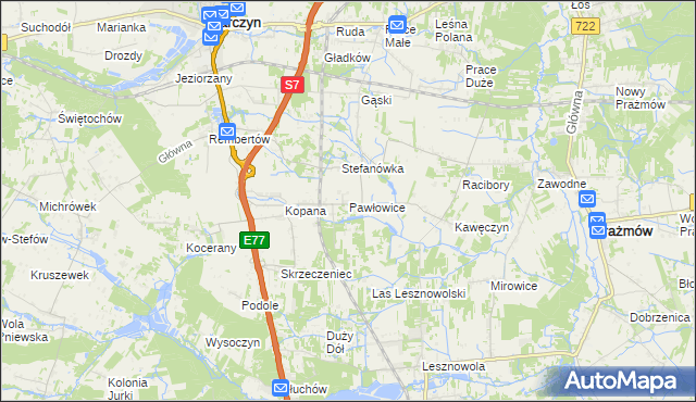 mapa Pawłowice gmina Tarczyn, Pawłowice gmina Tarczyn na mapie Targeo