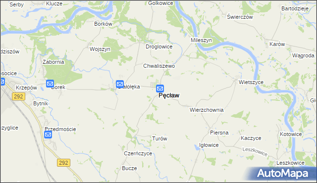 mapa Pęcław powiat głogowski, Pęcław powiat głogowski na mapie Targeo