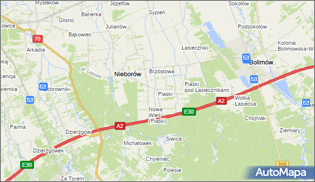 mapa Piaski gmina Nieborów, Piaski gmina Nieborów na mapie Targeo