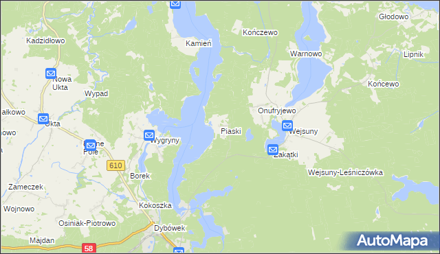 mapa Piaski gmina Ruciane-Nida, Piaski gmina Ruciane-Nida na mapie Targeo
