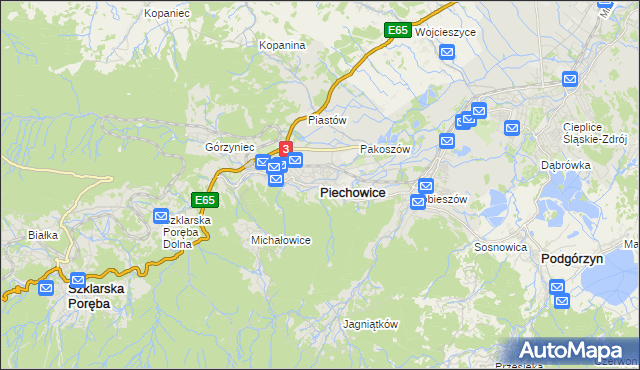 mapa Piechowice powiat jeleniogórski, Piechowice powiat jeleniogórski na mapie Targeo