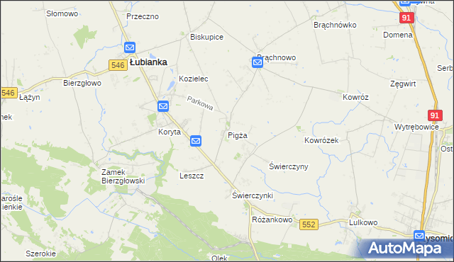 mapa Pigża gmina Łubianka, Pigża gmina Łubianka na mapie Targeo