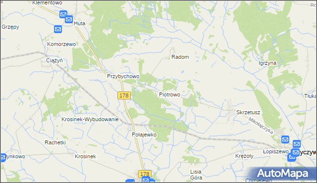 mapa Piotrowo gmina Ryczywół, Piotrowo gmina Ryczywół na mapie Targeo
