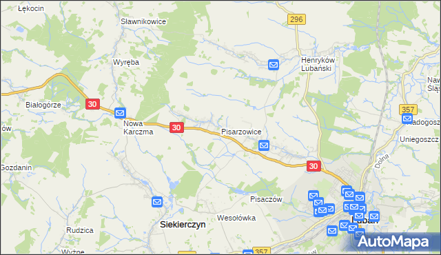 mapa Pisarzowice gmina Lubań, Pisarzowice gmina Lubań na mapie Targeo